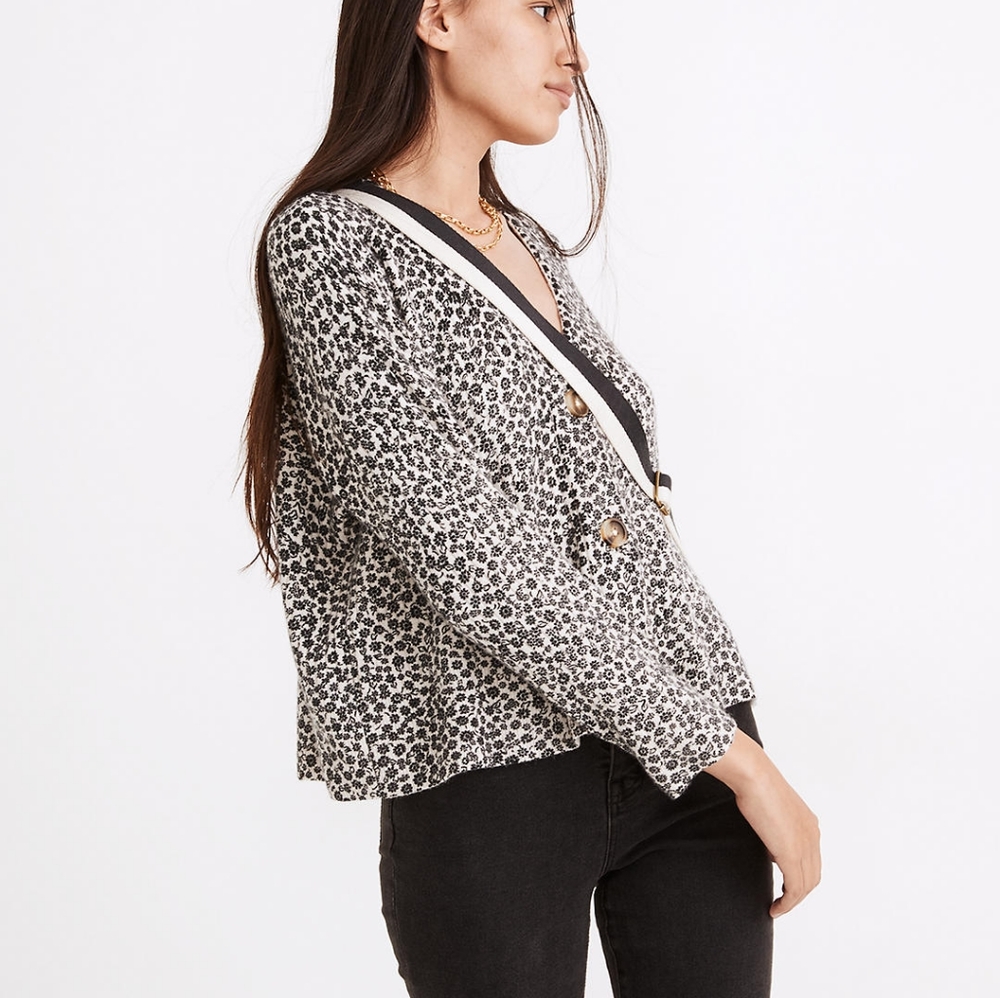 Madewell Oversized Vintage Ditsy Cameron Ribbed Cardigan Sweater in Coziest Yarn